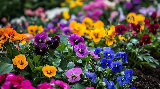 Colorful pansies flowers garden vibrant floral display spring blooms gardening ideas landscaping inspiration
