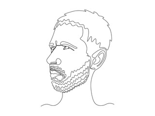 Abstract portrait of a man with a beard and moustache, continuous single one line art drawing sketch, logo