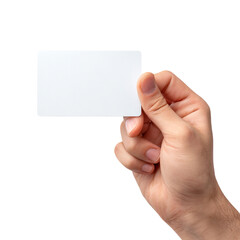 Obraz premium Hand holding blank white business card isolated on transparent background