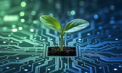 See a stunning tech landscape where nature thrives, showcasing innovation and growth in a vibrant, modern design for a brighter future