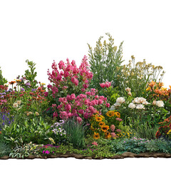Vibrant flower and garden bed isolated on transparent background