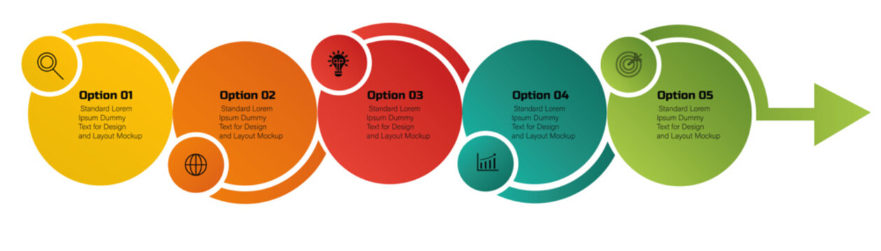 Business diagram with 5 circular steps &ndash; Modern vector for workflow layout, diagram, report, web design &ndash; Business concept forwarding steps, timeline infographic design element and numbering with icon