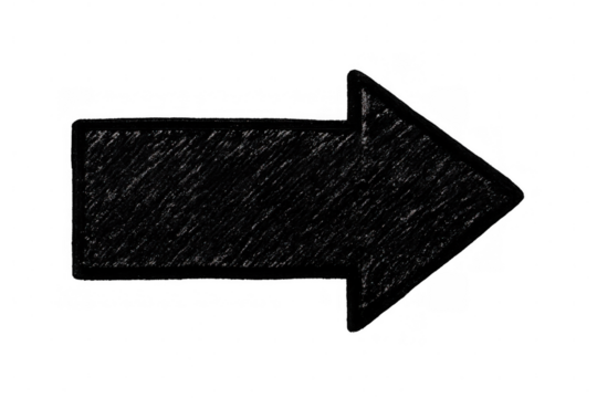 Black hand-drawn arrow pointing rightward, transparently overlaying surface, guiding viewer's attention or emphasizing key details within design layout