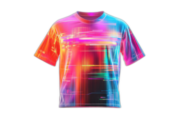 Colorful t-shirt with geometric pattern isolated on transparent background.
