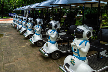 Robot-Shaped Electric Shuttle Carts in Park