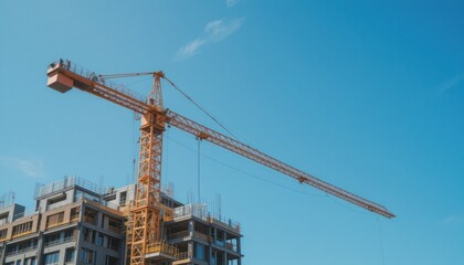 Tower Crane and Construction Site Under a Clear Blue Sky