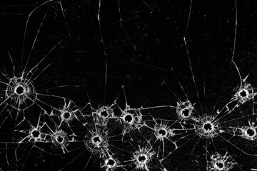 Bullet holes on black glass, overlay design background
