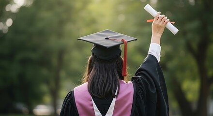Celebrating Graduation: Young Woman Holding Diploma in the Sunlight
