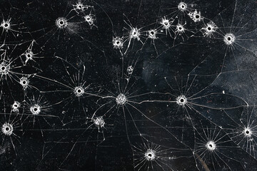 Bullet holes on black glass, overlay design background