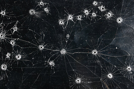 Bullet holes on black glass, overlay design background