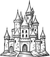 Fototapeta premium Black and white sketch of a grand fairytale castle