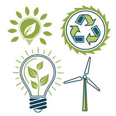Eco energy and renewable resources isolated on white background in vector