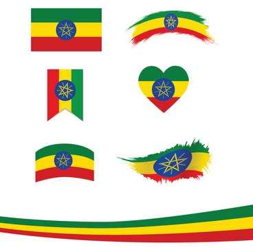 ethopia flag in different shapes,heart,wave, gunge style ethopia flag in vector illustration