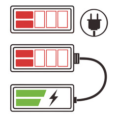 Battery charge indicator set isolated on white background, vector illustration