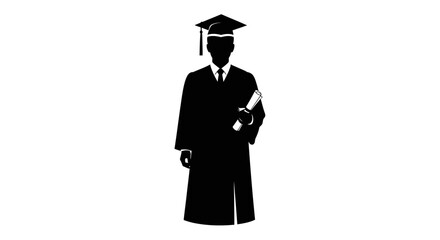 A silhouetted graduate stands proudly, holding their diploma, signifying academic achievement and success.