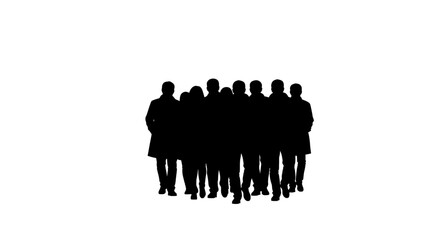 Silhouette of a large group of people standing together.