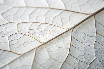 Fototapeta premium Close up view of a dried pale leaf showing intricate vein patterns and subtle textures