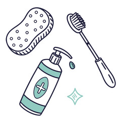 Cleaning and hygiene products isolated on white background for personal care