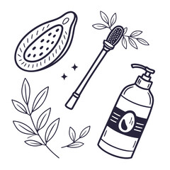 Skincare products and papaya isolated on white background