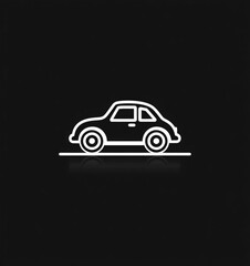 Fototapeta premium Simple white line drawing of a classic car silhouette, side view, on a dark background