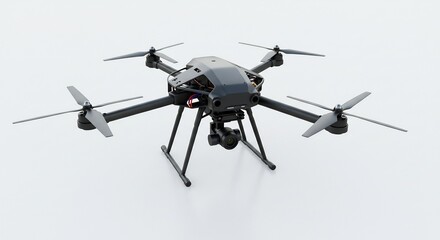 精密な黒ドローン空中撮影準備完了 鮮明な光で輝く機体. AI Generated