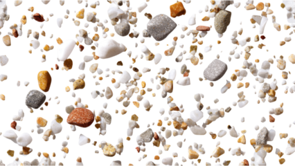 Colorful Grains of Sand and Pottery Shards on Dark Background