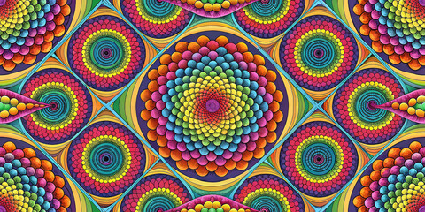 Fototapeta premium Vibrant psychedelic mandala pattern with rainbow colors and intricate geometric design
