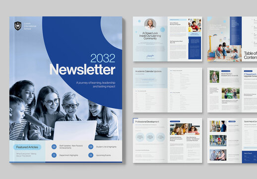 School Newsletter Brochure Template for Education Bulletins, College Magazines & University Newspapers