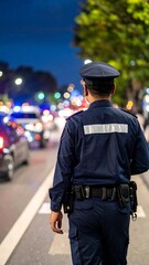 Officer walking at night