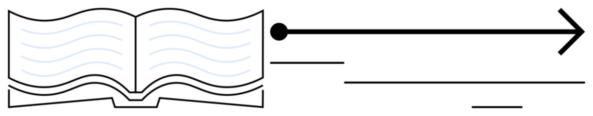 Open book with flowing lines and a bold arrow pointing right, symbolizing learning, progression, and direction. Ideal for education, growth, leadership, future planning, literature innovation