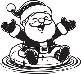 Vector art of cheerful santa claus cartoon character swimming on the ring isolated on white background