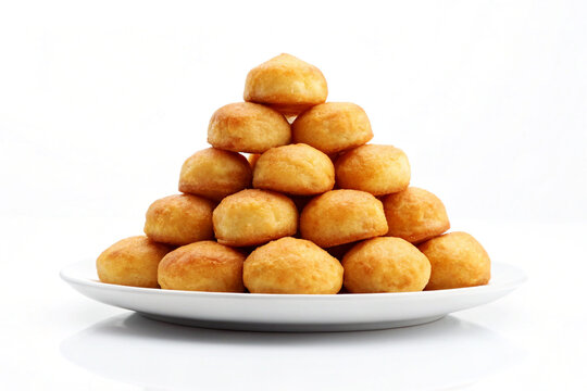 Golden Brown Baursak Fried Bread Pyramid White Plate