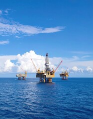 Offshore oil rigs on a clear day
