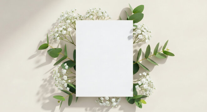 Elegant Wedding Invitation Card Mockup with Natural Floral Decoration