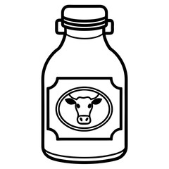 Cow milk bottle with farm label line art vector 
