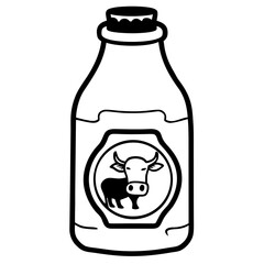 Cow milk bottle with farm label line art vector 