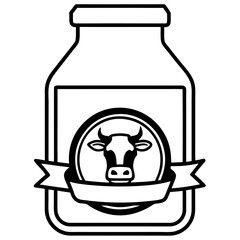 Cow milk bottle with farm label line art vector 