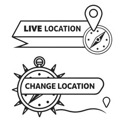 Two distinct graphic elements illustrating concepts of live location tracking and changing current geographical positioning