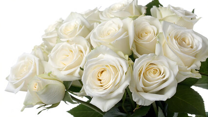 White roses isolated on a transparent background PNG. AI GENERATED.