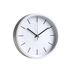 modern minimalist wall clock, black hands and numbers on a clean white face