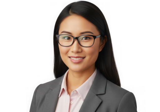 Confident asian businesswoman in suit smiles for professional portrait in office with transparent background - Powered by Adobe