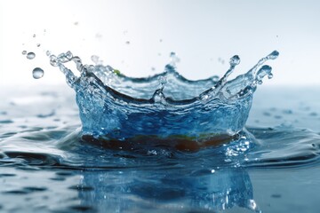 Dynamic water splash creating ripples on a pristine white background showcasing natural movement and fluidity during a moment of impact