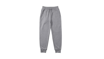 A pair of gray sweatpants laid flat, showcasing a comfortable and casual style for everyday wear.