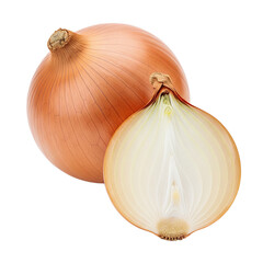 Fresh Yellow Onion Whole and Halved Isolated on White Background