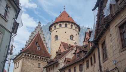 Fototapeta premium Medieval Charm: A Swiss Street Scene