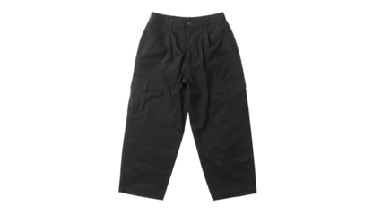 Stylish black cargo pants featuring multiple pockets and a relaxed fit, perfect for casual or outdoor wear.
