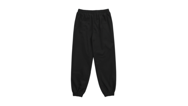 Stylish black sweatpants featuring an elastic waistband, perfect for a casual look or athletic activities.
