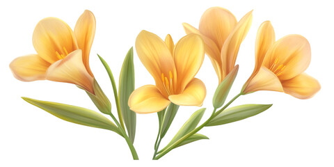 Obraz premium Freesia Flower with Foliage Botanical Design transparent background