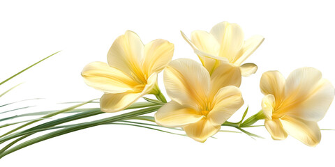 Fototapeta premium Freesia Flower with Foliage Botanical Design transparent background