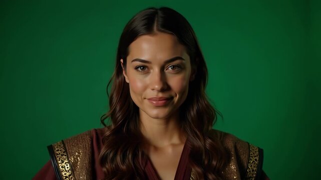 Deborah the Judge, warrior-robed, delivers powerful judgments on green screen for professional video content. Dynamic, dramatic, and ready for your project.
